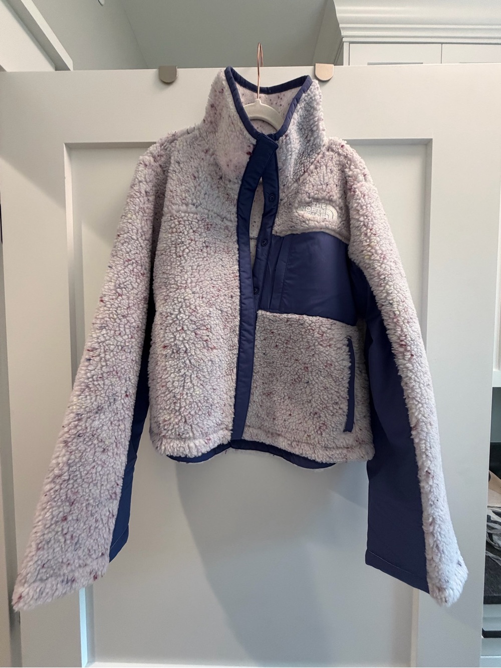 The North Face Kids Lavender Sherpa Jacket with Navy Panels